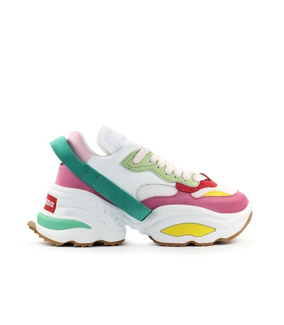 Shop Dsquared2 The Giant White Pink Green Sneaker