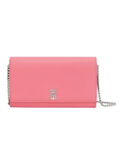 Shop Burberry Hannah Tb Leather Wallet-on-chain In Candy