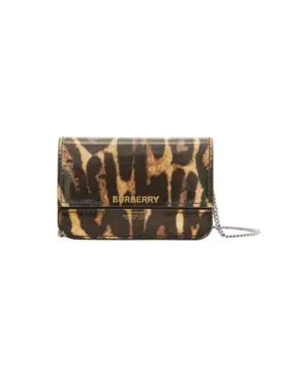 Shop Burberry Jody Leopard-print Wallet-on-chain In Dark Mustard