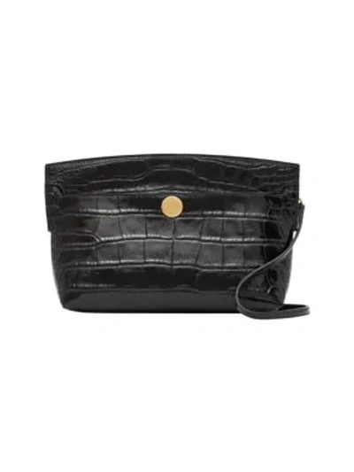 Shop Burberry Small Society Croc-embossed Leather Clutch In Black