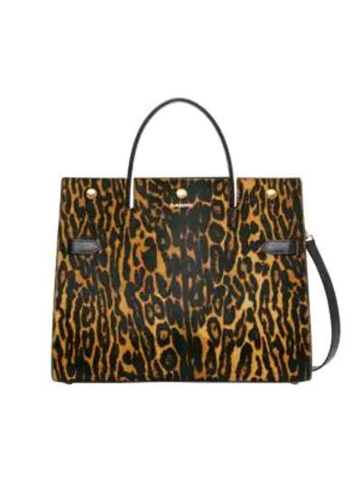 Shop Burberry Medium Title Leopard-print Calf Hair Satchel In Black