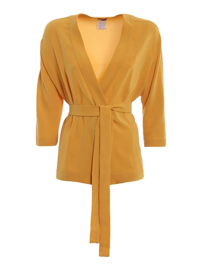 Shop Max Mara Vello Belted Fluid Cady Blouse In Dark Yellow