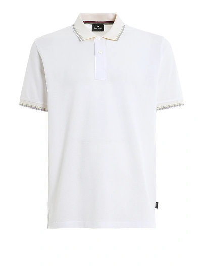 Shop Paul Smith Pique Polo With Multicolour Striped Details In White