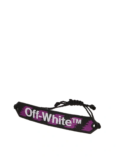 Shop Off-white Logo Macrame Adjustable Bracelet In Purple
