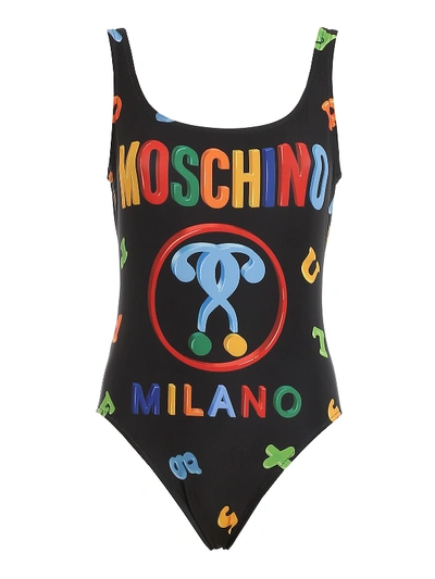 Shop Moschino Magnets Print One-piece Swimsuit In Black