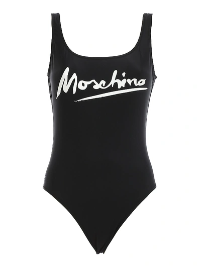 Shop Moschino Logo Signature One-piece Swimsuit In Black