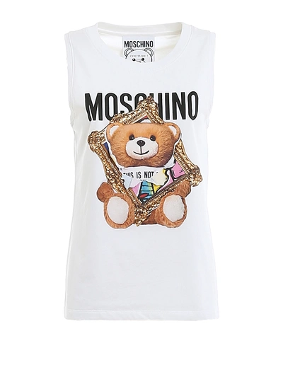 Shop Moschino Frame Teddy Bear Tank Top In White