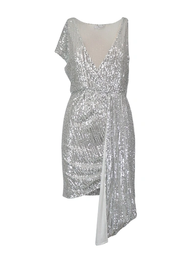 Shop Patrizia Pepe Draped Sequin Mini Dress In Silver