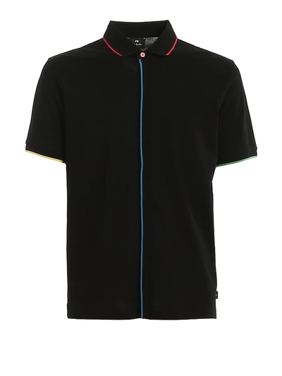 Shop Paul Smith Multicolour Trim Cotton Polo In Black