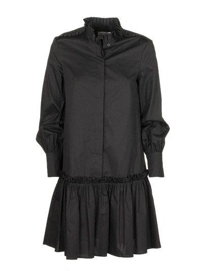 Shop Dondup Pleated Collar Dress In Black