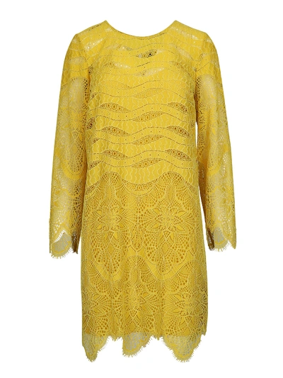 Shop Twinset Macrame Dress In Yellow