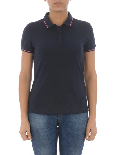 Shop Emporio Armani Contrasting Piping Blue Polo Shirt