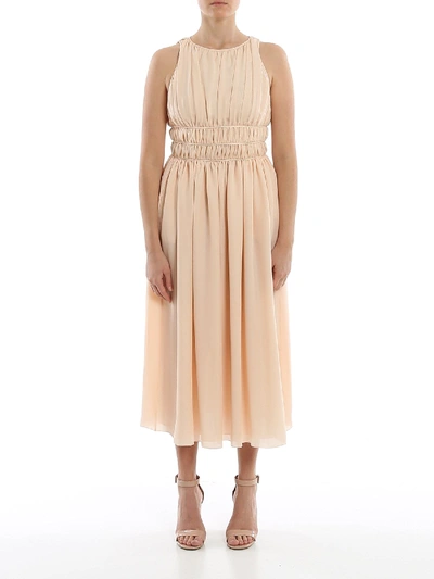 Shop Emporio Armani Silk Crêpe Long Dress In Powder Pink