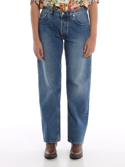 Shop Loewe Floral Embroidery Jeans In Blue