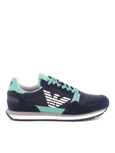 Shop Emporio Armani Dark Blue Runner Sneakers