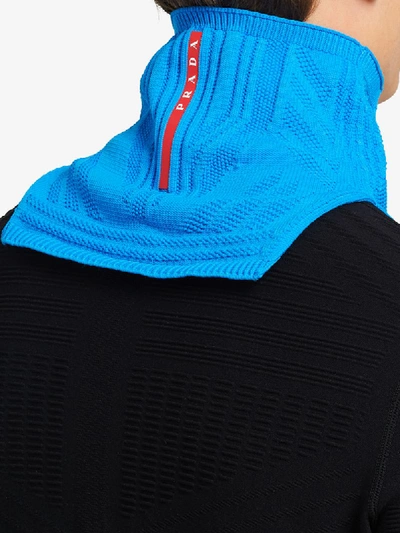 Shop Prada Technical Knit Neck Warmer In Blue