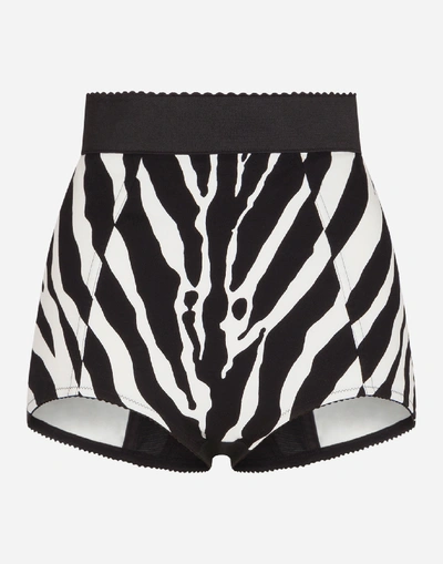 Shop Dolce & Gabbana Drill Culotte Briefs With Zebra Print In Animal Print