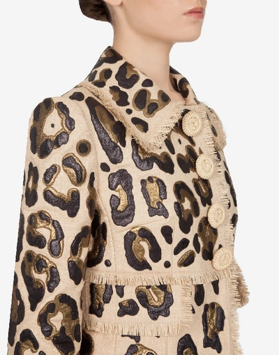 Shop Dolce & Gabbana Short Single-breasted Leather Jacket With Leopard Print Embroidery In Multicolored