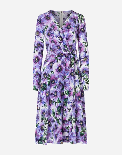 Shop Dolce & Gabbana Crossover Midi Dress In Anemone-print Crepe De Chine In Floral Print