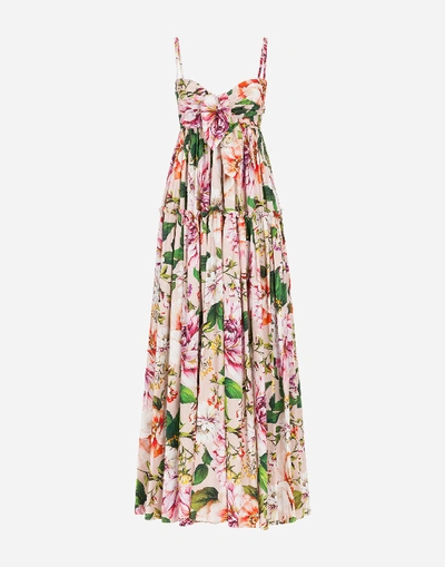 Shop Dolce & Gabbana Long Poplin Dress With Floral Print