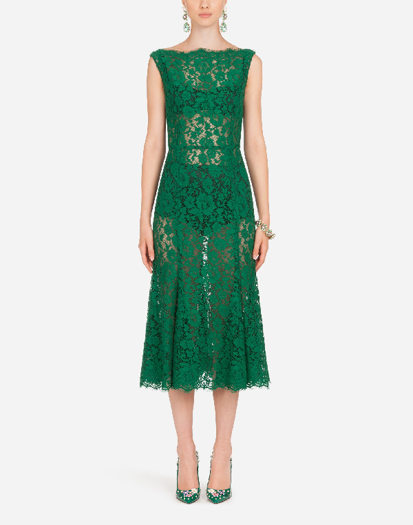 Dolce & Gabbana Sleeveless Lace Midi Dress In Green | ModeSens