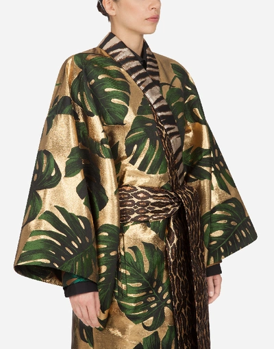 Shop Dolce & Gabbana Kimono In Floral Jacquard Lamé In Multicolored