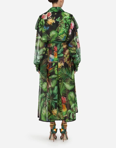 Shop Dolce & Gabbana Organza Trench Coat With Jungle Forest Print In Multicolor