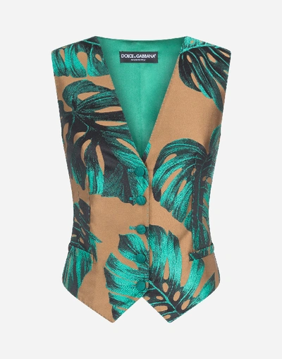 Shop Dolce & Gabbana Waistcoat In Philodendron Jacquard In Multicolored