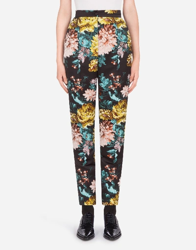 Shop Dolce & Gabbana High-waisted Pants In Floral Jacquard In Floral Print