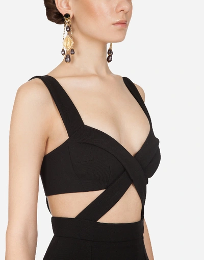 Shop Dolce & Gabbana Longuette Dress In Jersey With Brassiere In Black