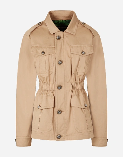 Shop Dolce & Gabbana Single-breasted Cotton Safari Jacket In Beige