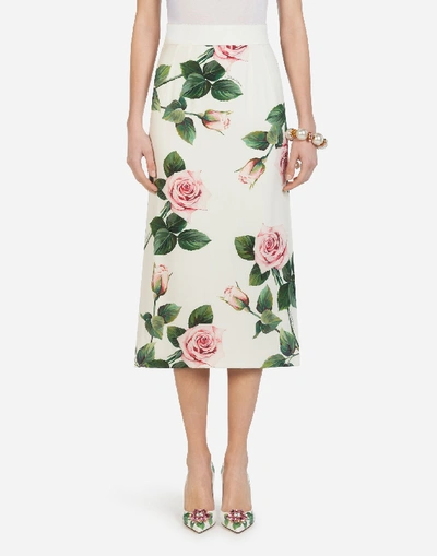 Shop Dolce & Gabbana Midi Pencil Skirt In Tropical Rose Print Charmeuse In Floral Print