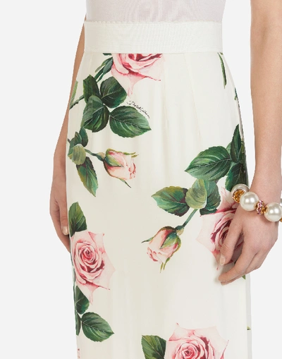 Shop Dolce & Gabbana Midi Pencil Skirt In Tropical Rose Print Charmeuse In Floral Print