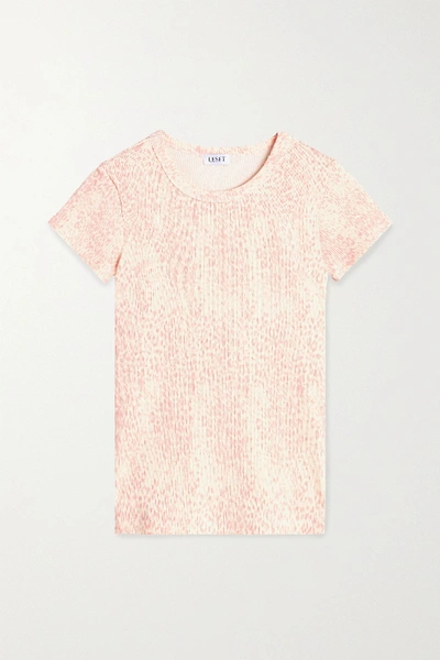 Shop Leset Jamie Leopard-print Ribbed Stretch-modal T-shirt In Blush
