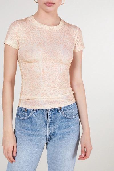 Shop Leset Jamie Leopard-print Ribbed Stretch-modal T-shirt In Blush