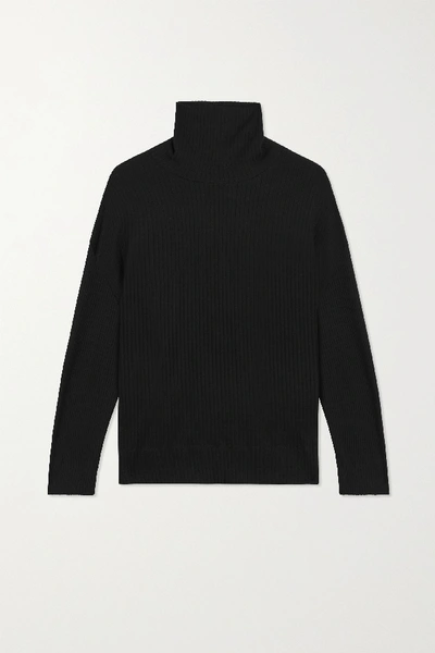 Shop Leset Alison Oversized Ribbed Stretch-knit Turtleneck Sweater In Black