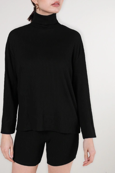 Shop Leset Alison Oversized Ribbed Stretch-knit Turtleneck Sweater In Black