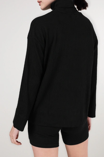 Shop Leset Alison Oversized Ribbed Stretch-knit Turtleneck Sweater In Black