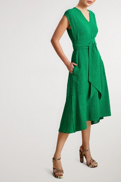 Freya Tie sash Voile Midi Dress In Green