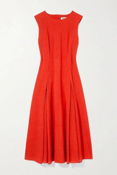 Shop Cefinn Melina Pleated Voile Midi Dress In Red