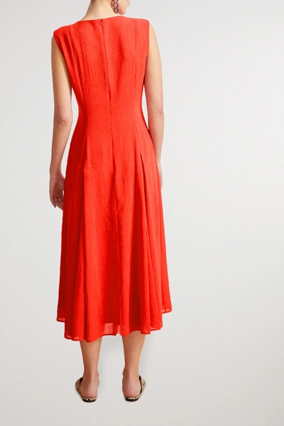 Shop Cefinn Melina Pleated Voile Midi Dress In Red