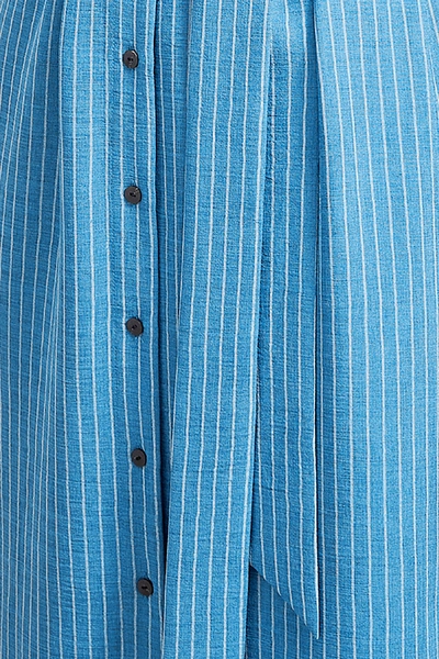 Shop Cefinn Ursula Belted Pinstriped Voile Midi Shirt Dress In Blue