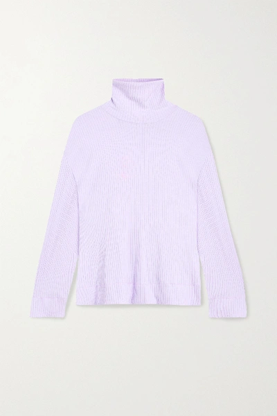 Shop Leset Alison Oversized Ribbed Stretch-knit Turtleneck Sweater In Lavender