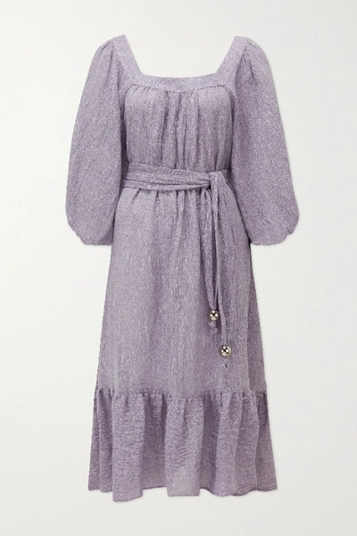 Shop Lisa Marie Fernandez Laure Belted Organic Linen-blend Gauze Midi Dress In Lavender