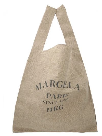 Shop Maison Margiela Logo Print Shopper Bag In Beige