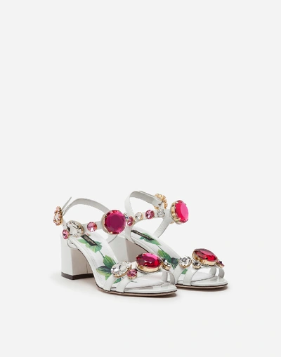 Shop Dolce & Gabbana Patent Leather Sandals With Stone Embroidery In White