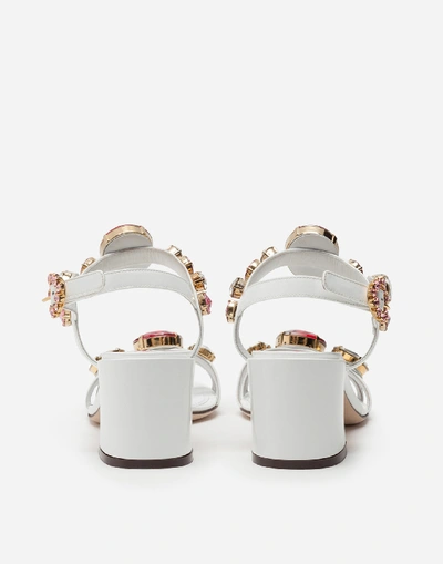 Shop Dolce & Gabbana Patent Leather Sandals With Stone Embroidery In White