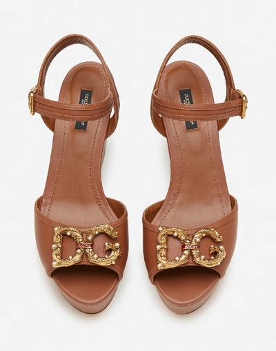 Shop Dolce & Gabbana Calfskin Wedge Sandals With Dg Amore Logo