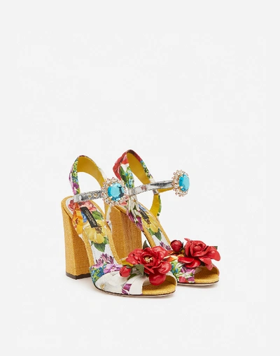 Shop Dolce & Gabbana Twill Silk Sandals With Embroidery In Floral Print