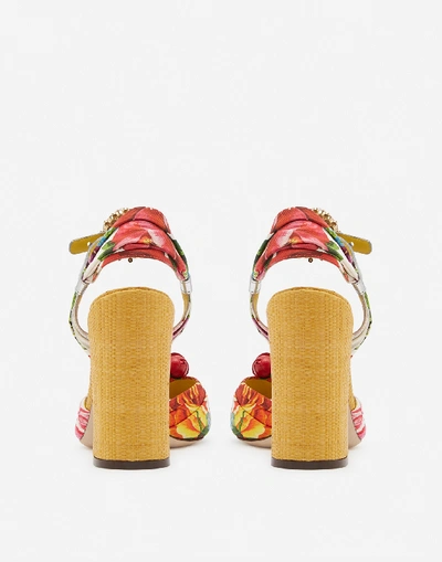 Shop Dolce & Gabbana Twill Silk Sandals With Embroidery In Floral Print
